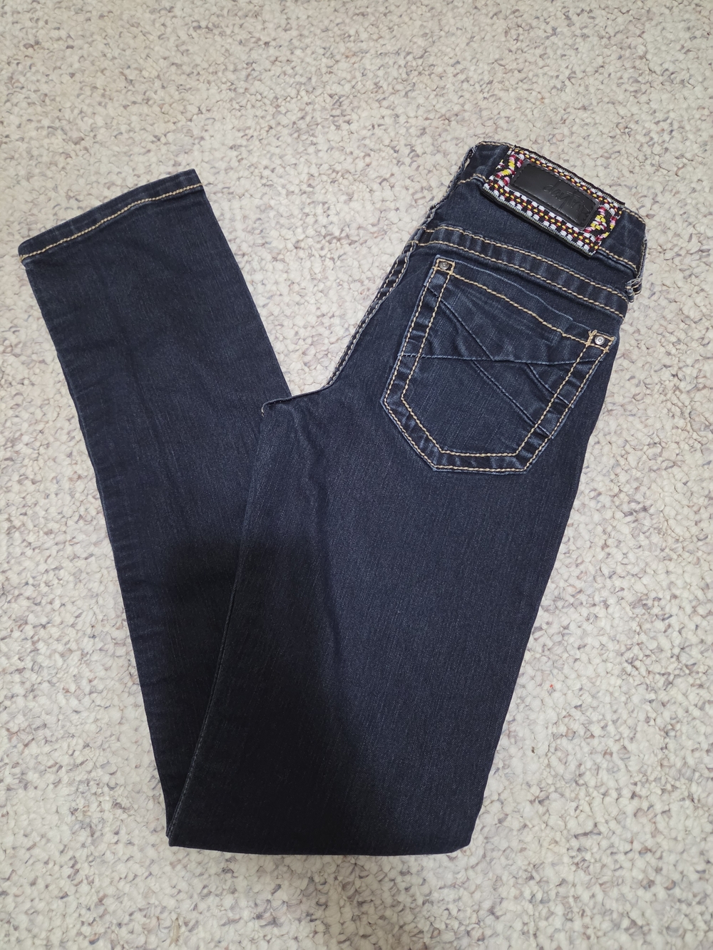 Daytrip Girls Dark Blue Slim Jeans with Decorative Waist Patch